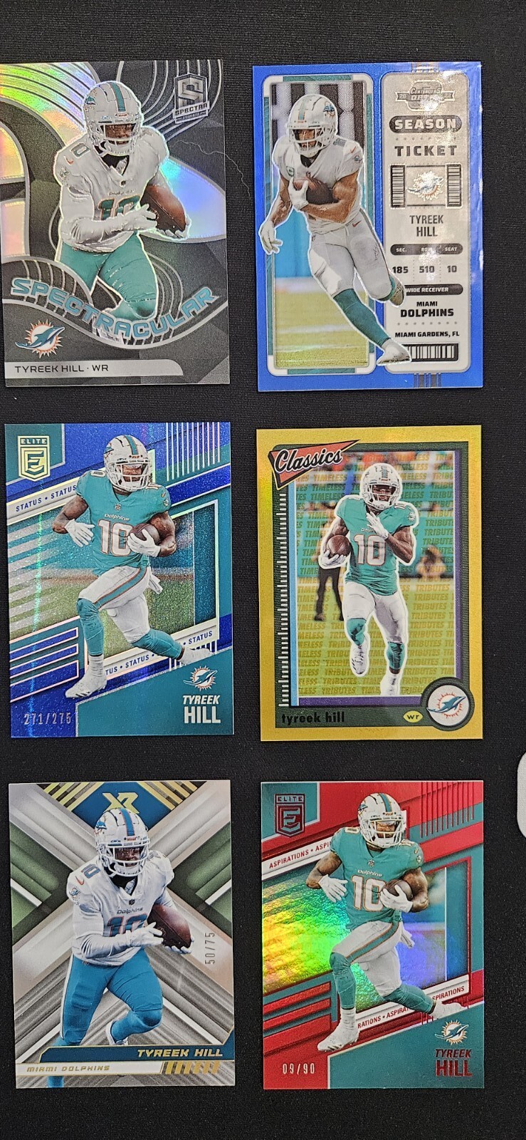 Lot Of 6 Panini 2022 Raw Ungraded Tyreek Hill Miami Dolphins 'd Sports