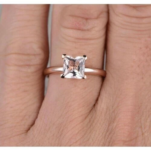 2Ct Princess Peach Morganite Lab-Created Solitaire Ring In 14K Rose Gold Plated - Image 2 of 4