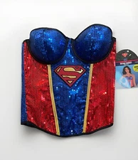 Deluxe DC Comics Sequined Bustier Corset Adult Women S/M Superman Superwoman