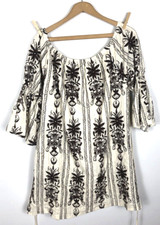 Urban Mangoz Dress Large Off Shoulder White Heavily Embroidered Ethnic Tropical