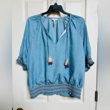 Matilda Jane Enchanted Garden Maysville Women s XL Chambray Smocked Peasant Top