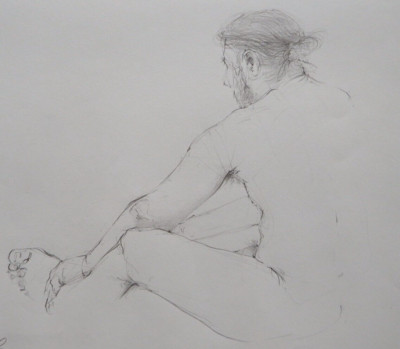 Original Pencil Life Drawing of a Male Nude Floor Seated Pose Holding His Ankles