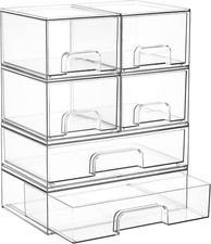 Stackable Storage Drawer Organizer Set of 6 for Bathroom Organizer Storage Cle