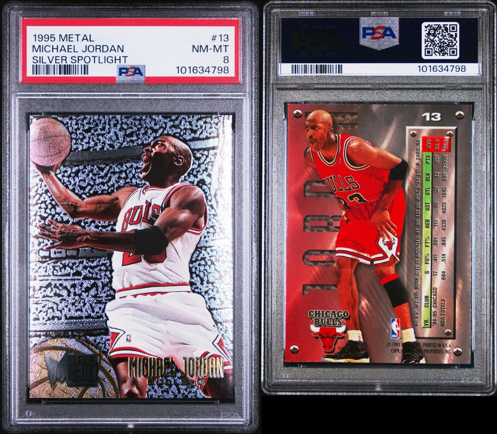 1995-96 Fleer Metal - Michael Jordan #13 Spotlight Silver PSA 8 view 3