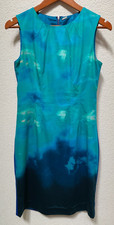 ELIE TAHARI Sleeveless Sheath Dress Size 6 Blue Green Ombre Watercolor Gorgeous