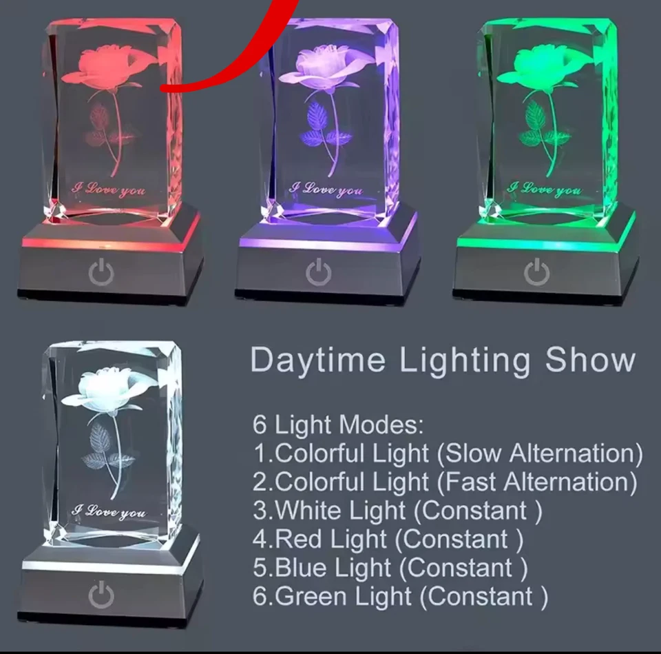 Rose Crystal LED Night Light Gift Christmas Valentine Birthday for Her - Image 4 of 4