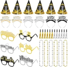 120 Pcs 2026 New Years Eve Party Supply Decor Kit Happy Black, Gold, Silver 