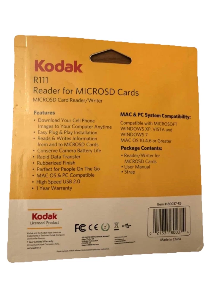 Kodak R-111 Reader Writer Of MicroSD Card Reader 80037-RS USB 2.0 Brand New Kit  - Image 2 of 2