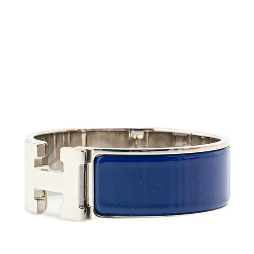 HERMÈS Bracciale Hermes Click Clack H GM argento blu metallo accessori moda donna