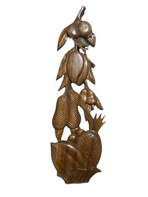Vtg Tesoro s Guatemala 23  Hand Carved Wood Tropical Fruit Pineapple Wall Art