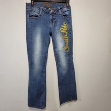 Southpole Womens Juniors 5 Bootcut Jeans Blue Denim Embroidered Low Rise
