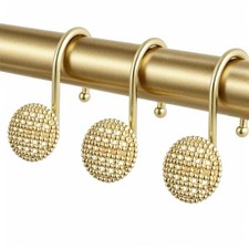 Shower Curtain Hooks, Rustproof Shower Curtain Rings for Bathroom, Metal Gold