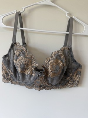 Victoria s Secret 34D Gray Gold Floral Lace Underwire Bra Y2K VS Lingerie