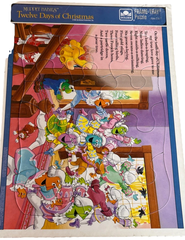 VTG Muppet Babies Twelve Days Of Christmas Frame Tray Puzzles 7 Ct. Partial Set - Image 3 of 4