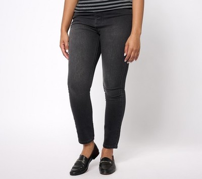 Isaac Mizrahi Live! Sz 16 Tall BLACK Divine Denim Pull On Slim Leg Jeans A609818