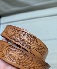 vintage TOOLED buckle belt WESTERN leather 40 handcrafted EAGLE america USA