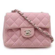Chanel Mini Matelasse Cotton Jersey Shoulder Bag Women Pink One Size