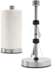 Stainless Steel Paper Towel Holder Weighted Countertop One Handed Operation Silv