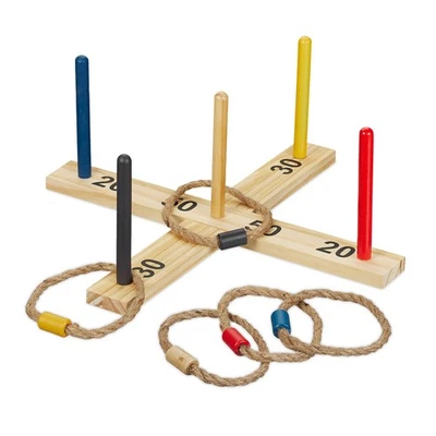 RELAXDAYS Ringwurfspiel Wurfspiel für Garten Gartenspiel 5 Ringe Holzmaterial Wurfspiel