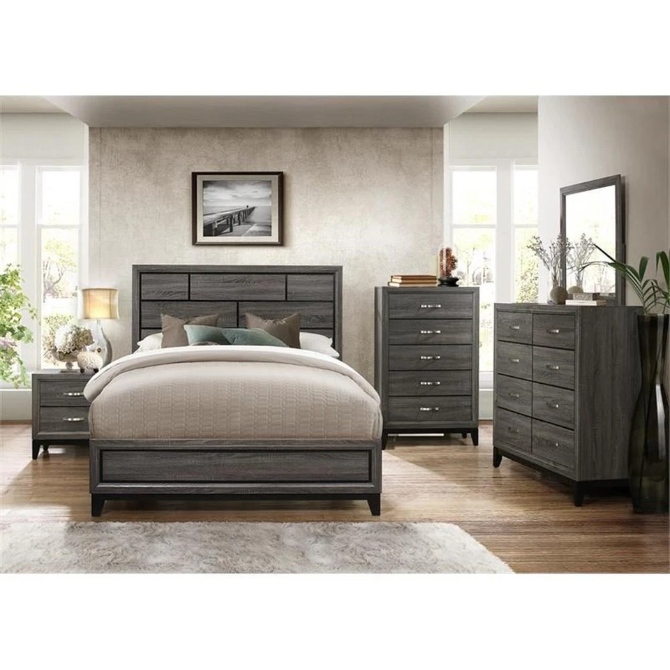 Cama King California de madera de ingeniería moderna Pemberly Row en gris Foto 4 de 4