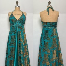 Vintage Y2K Sue Wong Teal Aqua Silk Mermaid Formal Wedding Beaded Dress Sz 6