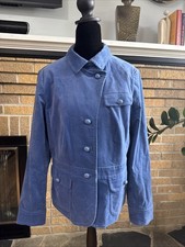 Talbots Blue Velvet Blazer Jacket 12 Button Preppy Twee Equestrian Career Retro