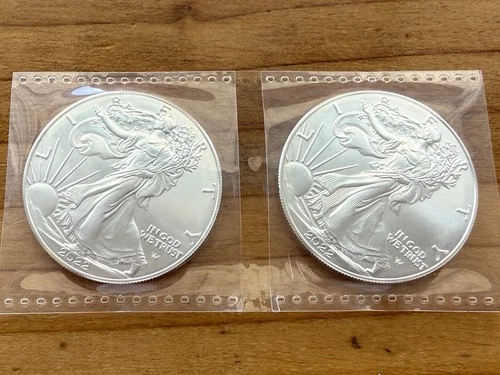 Silver! 2022 ASE American Silver Eagle Coins - 1 Troy oz Each .999 Fine Lot of 2