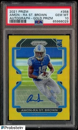 2021 Panini Prizm Gold Prizm #358 Amon-Ra St Brown RC Rookie AUTO /10 PSA 10