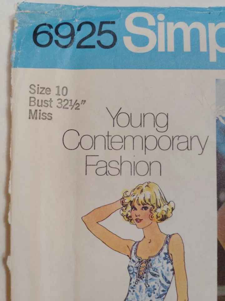 Simplicity 6925 Hip Hugger Pants Shorts T Shirt Tank Sewing Pattern Ladies 10 UC - Image 2 of 4