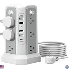 Surge Protector Power Strip Tower, 12 AC Outlets, 5 USB Ports, 10FT Cord