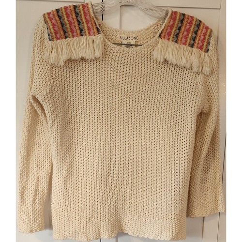 Billabong Sandy Kisses Sweater Cream Knit Sweater Tribal Fringe Size Small