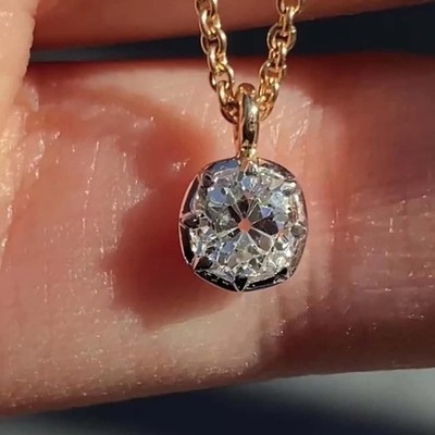 Old Mine Cushion Solitaire Moissanite Pendant, 2.0 Ctw 14k Solid Gold D VVS1