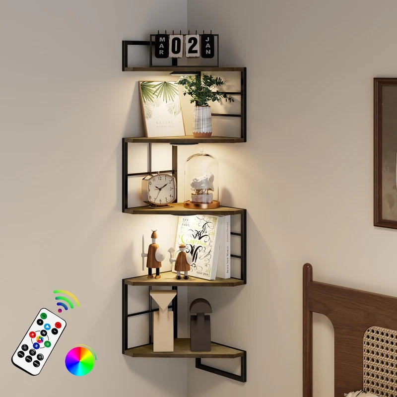 Wfsrestd Floating Corner Shelves Light - 5 Tiers Metal Corner Shelf Wall