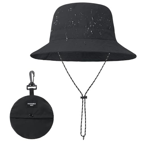 Waterproof Bucket Hat for Women & Men Outdoor Fishing One Size Black