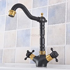 Black Gold Brass Swivel Spout Double Cross Handle Bathroom kitchen Sink Faucet