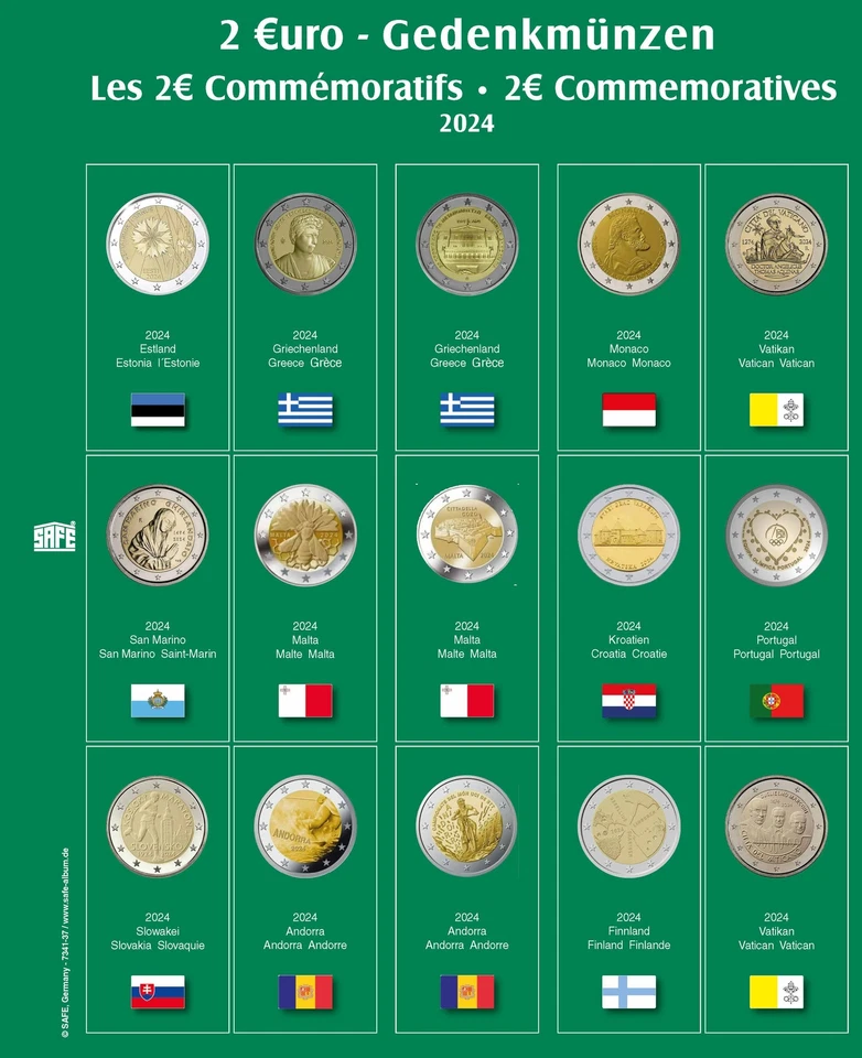 SAFE Premium Münzblatt 2 Euro des Jahres 2024 Blatt 37 für Album 7341