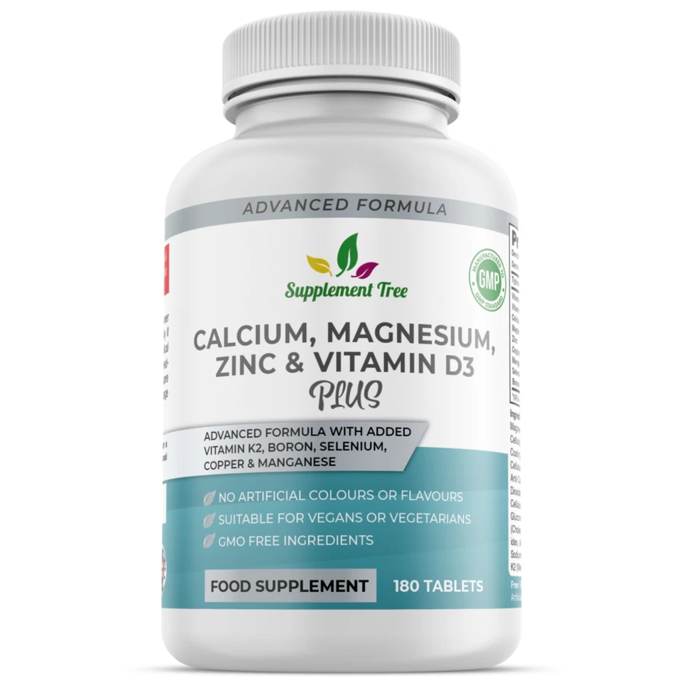 Calcium Magnesium Zinc Vitamin D Vit K2 MK-7 - 180/360 Tablets Boron Copper Plus