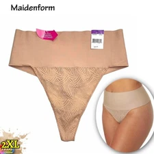 NWT Maidenform Women's 2XL Tame Your Tummy Shaping Lace Thong DM0049 Nude Swirl
