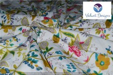 10 Yard Indian Floral Cotton Hand Block White Dressmaking Fabric