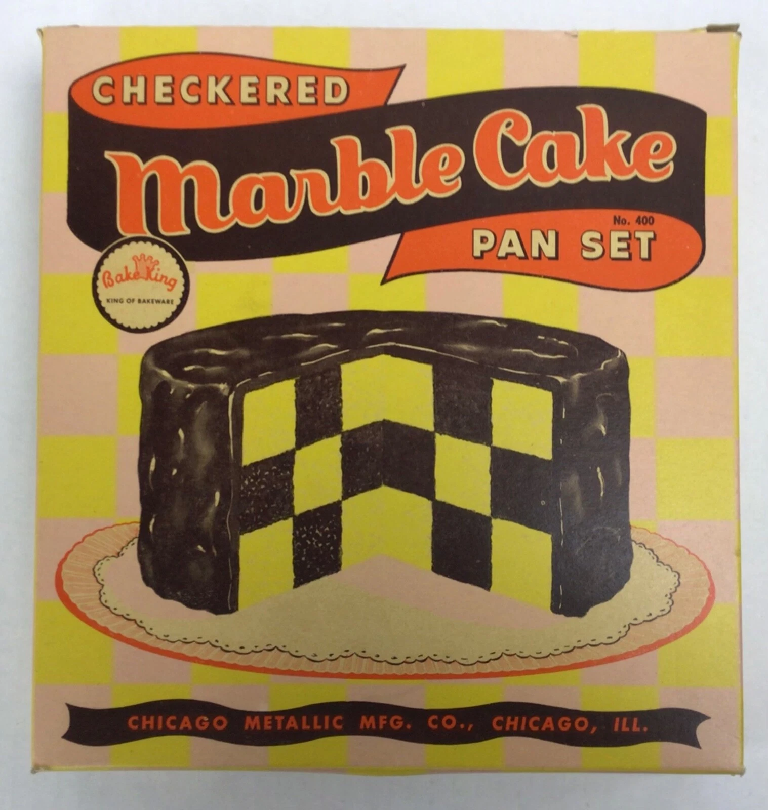 Vintage Checkered Marble Cake Pan Set Chicago Metallic Mfg. Co