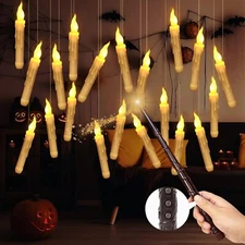 12x Flameless Floating Candles w/ Wand Remote Battery Operated Taper Candle Set