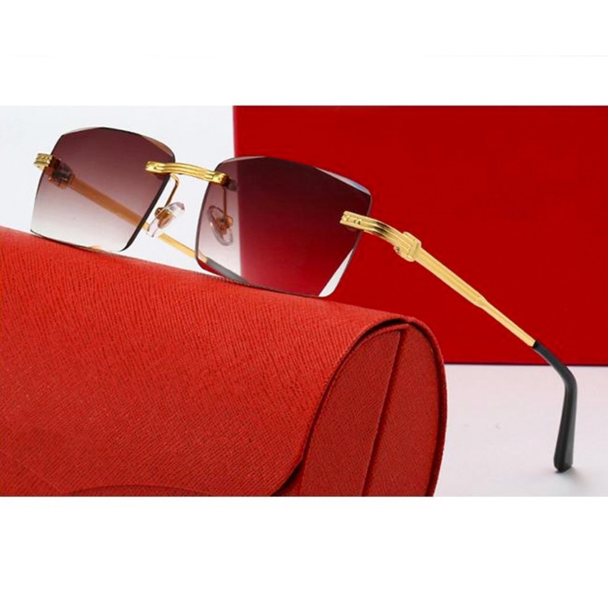 Rimless Gold Wire Frame Luxury Clear Tint Hip Hop Shades Sunglasses Party Shades Amazon.com: Luxury Gold Wire Frame Unisex Square Rimless  main image 3