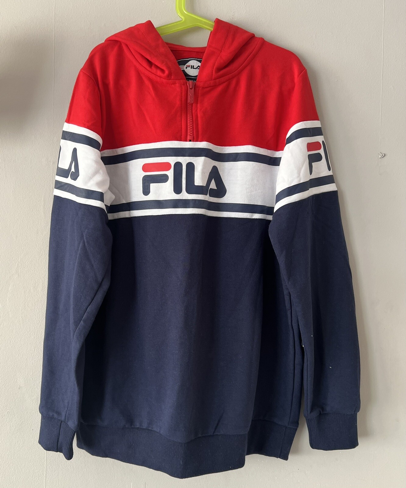FILA Giacca Maglione Vintage Colourblock Mezza Cerniera Blu Rosso & Bianco Età 13 15