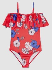  244 Seafolly Girls Kids Women's Pink Tropical Floral One-Piece Swimsuit US 2