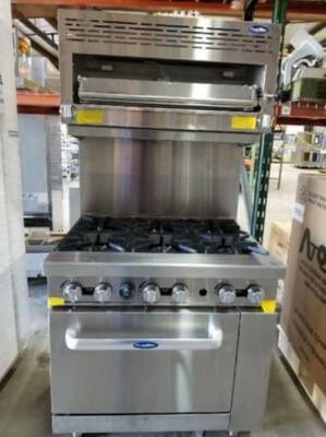 36'' RANGE STOVE, 6 BURNERS STANDARD FULL OVEN STOVE WITH SALAMANDER CASTERS GAS