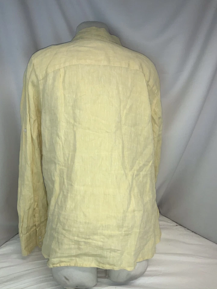 L.L. Bean Button Shirt XL Women Yellow 100% Linen 2 Pocket India Mint YGI RE2305 - Image 4 of 4