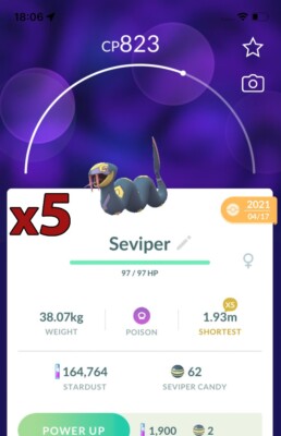 5x Seviper Pokemon Bundle !! Good Chance of Lucky and Good IVs !! Go