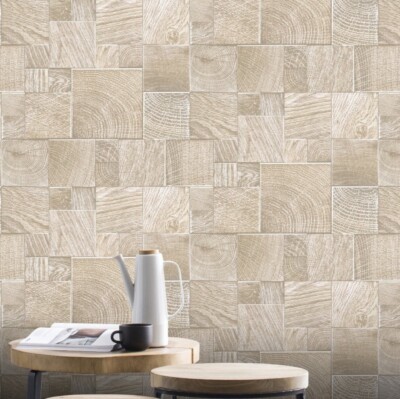 Halber Preis Rasch Holzblock Holzfliesen Struktur Vinyl Naturtapete 532616