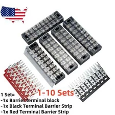 1-10 Sets 8 Positions Dual Row 600V 25A Screw Terminal Strip Blocks with Cover