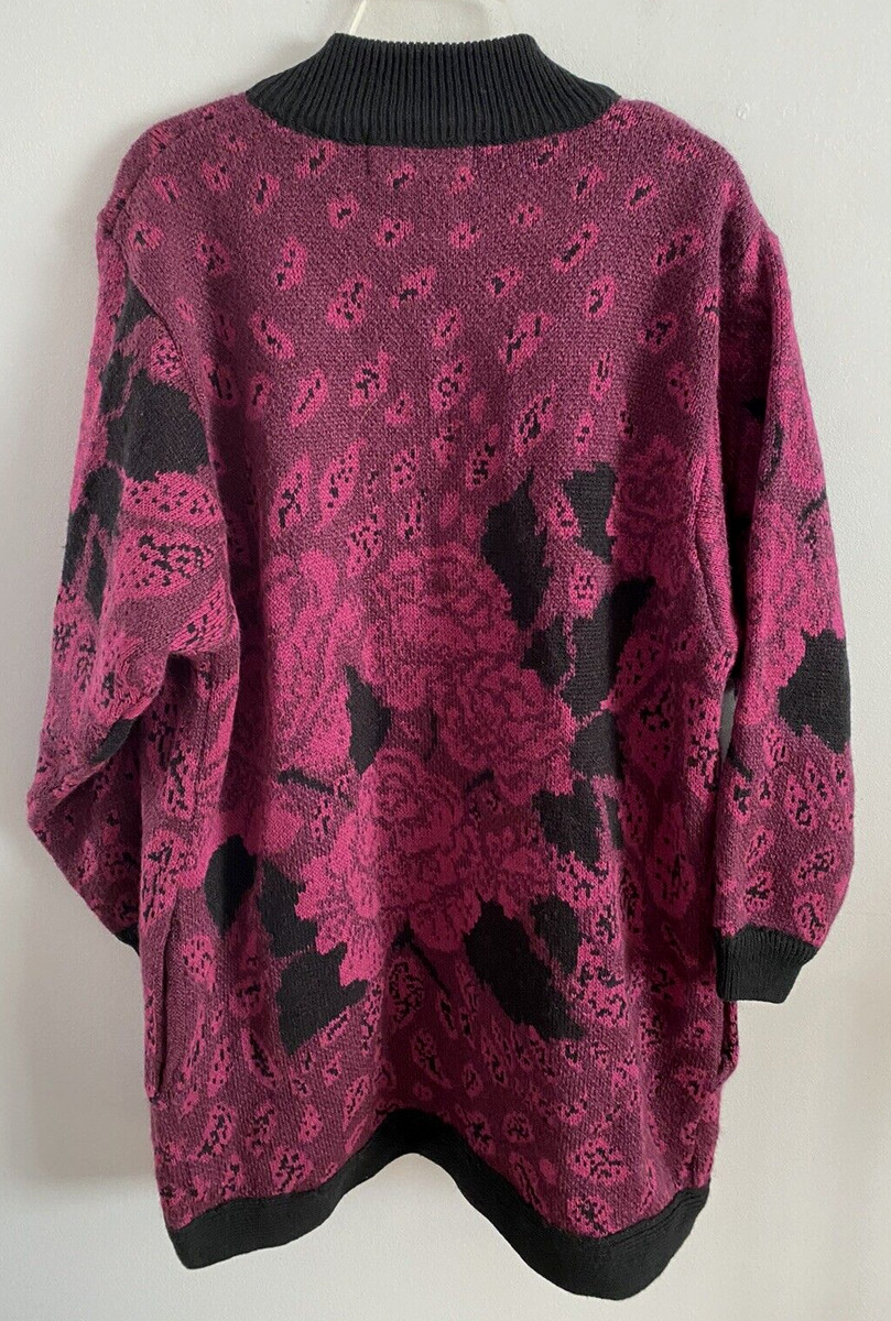 Vintage JJ Browne Open Front Cardigan Sweater Wool Blend Floral Pockets Size L View 4